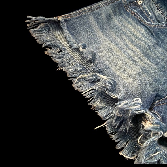 Vanilla Star Women's Blue Denim Fringy Shorts - Picture 3 of 5